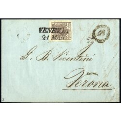 1850, 30 Cent. bruno, primo tipo, su lettera da Venezia...