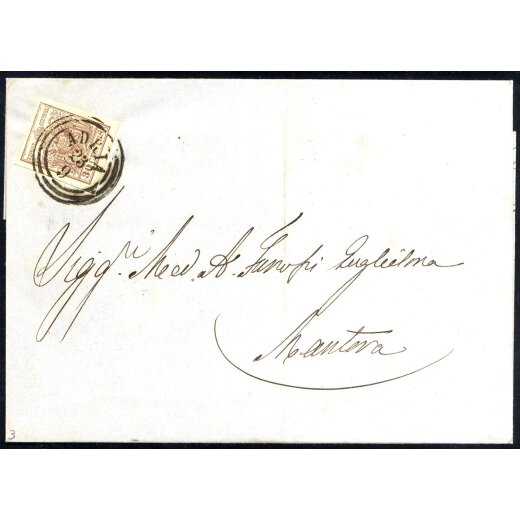 1854, 30 Cent. bruno, carta a macchina, su lettera da Adria (Sass. 21 - ANK 4MIII)