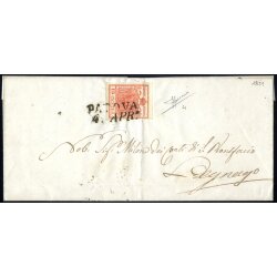 1850, 15 Cent. rosso vermiglio, secondo tipo, su lettera...