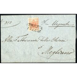 1851, "Carta costolata", 15 Cent, rosso...