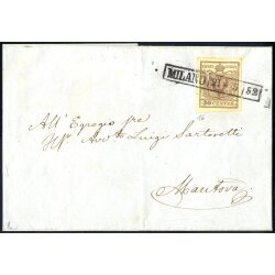 1851, "Carta costolata", 30 Cent. bruno...