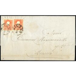 1858, 5 Soldi rosso, primo tipo, due esemplari su lettera...