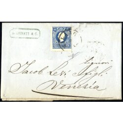 1858, 15 Soldi azzurro, primo tipo su lettera da Milano,...