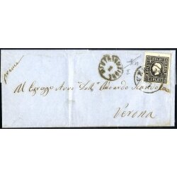 1859, 3 Soldi nero secondo tipo, su lettera da Verona il...