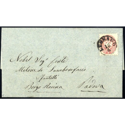 1863, 5 Soldi rosa, su lettera da Legnago il 18.6., per Padova, (Sass. 38- ANK 16)