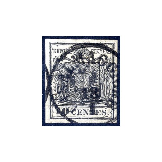 1850, 10 Cent. nero, usato, ben marginato (Sass. 2 - 250,-)