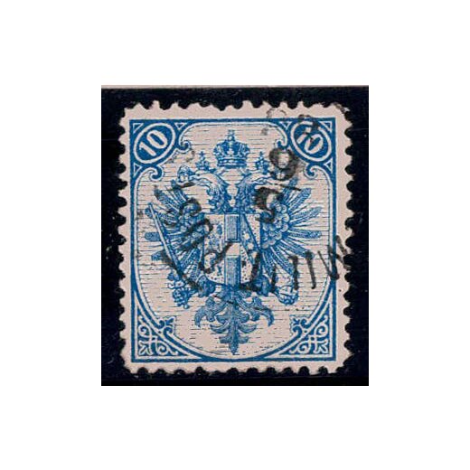 1879, Steindruck, 10 Kr. blau, LZ 12, WZ, geprüft Goller (Mi. 5IAa / Fb. 6Ia)