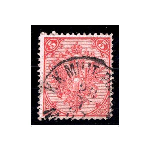 1879, Steindruck, 5 Kr. rot, LZ 12?, WZ, geprüft Goller (Mi. 4IGa / Fb. 5Ia))