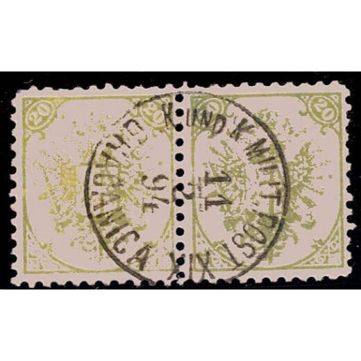 1890, Steindruck, 20 Kr. gelbgr&uuml;n, LZ 10?, Paar, gepr&uuml;ft Goller (Mi. 8ILb / Fb. 8Ib)