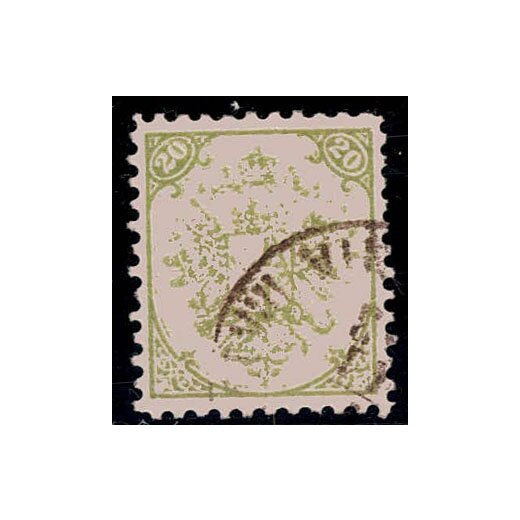 1890, Steindruck, 20 Kr. resedagrün, LZ 10?, geprüft Goller (Mi. 8ILc / Fb. 8Ic)