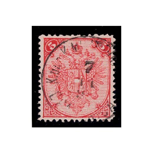 1879, Steindruck, 5 Kr. rot, LZ 12 x 12ž, geprüft Goller (Mi. 4Ia / Fb. 5Ia)