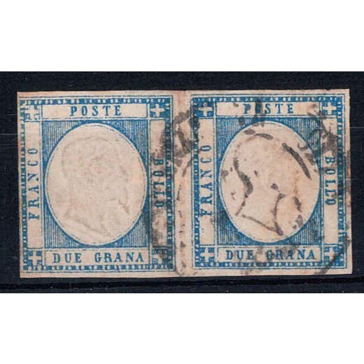 1861, Province Napoletane, 2 Gr. azzurro chiaro, coppia usata (Sass. 20 / 125,-)