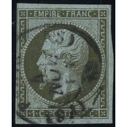 1853, 1 C bronzeoliv auf bl&auml;ulich, Mi. 10 / 100,-...