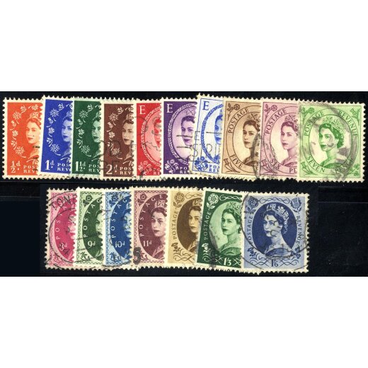 1952-54, Elisabeth II Serie 17 Werte, Mi. 257-273 / 50,- Unif. 262-278