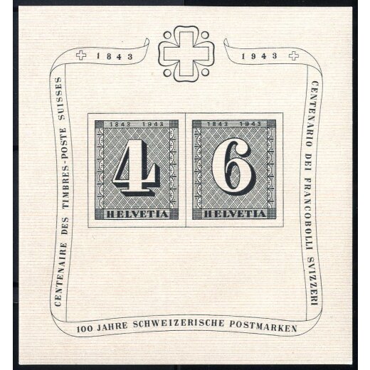 1943, 100 Jahre Schweizer Briefmarken, Mi. Bl 8