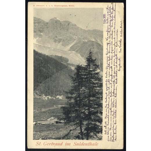 1898, "HOTEL SULDEN" Einringstempel auf "St. Gertraud im Suldenthale" Karte vom 27.6.98 nach Debrezin (Ungarn) mit ANK. 51
