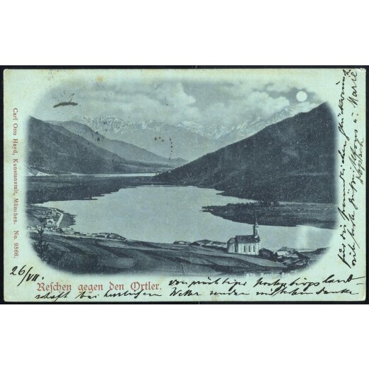 1900, "GRAUN", Einkreisstempel auf "Reschen gegen den Ortler" Karte vom 26.7.00 nach Lobositz mit ANK 72