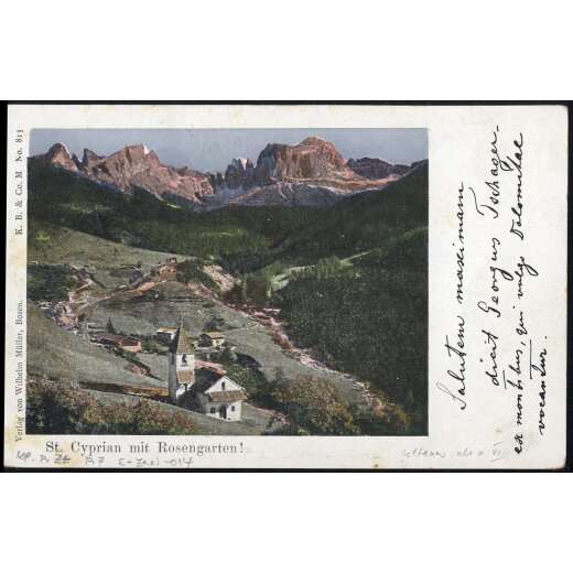 1899, "BLUMAU in TIROL", Einkreisstempel auf "St. Cyprian mit Rosengarten" Karte vom 5.9.99 nach Nikolsburg mit ANK 51