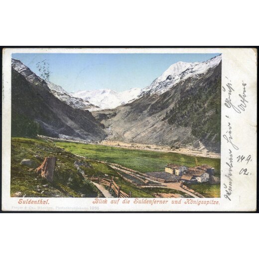 1902, "ST. GERTRAUD in SULDEN", Einkreisstempel auf "Suldenthal" Karte vom 14.9.02 nach Frontenhausen mit ANK 87