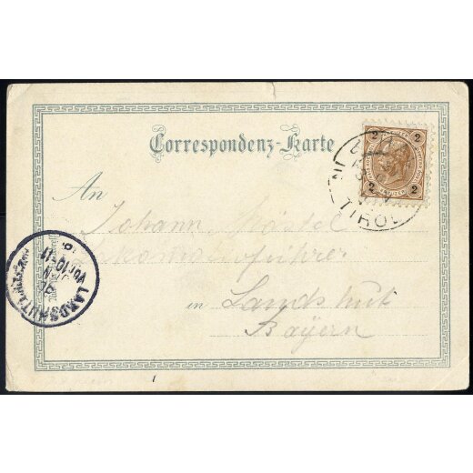 1900, "HALL IN TIROL 20.6.00" Doppelkreisstempel auf "Gruss von Judenstein" Karte mit ANK 51