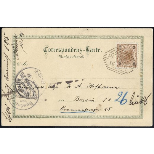 1897, "PERTISAU 18.6.97" Schraffenstempel auf "Gruss vom Achensee" Karte mit ANK 51