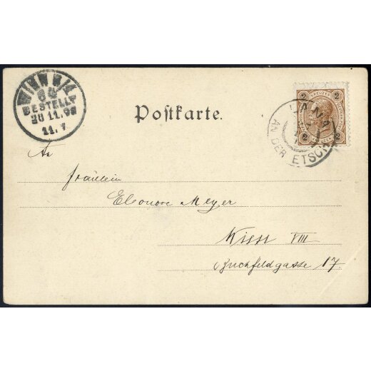 1898, "LANA an der ETSCH 27.11.97" Doppelkreisstempel auf Ansichtskarte "Gruss aus Dorf Schönna" mit ANK 51