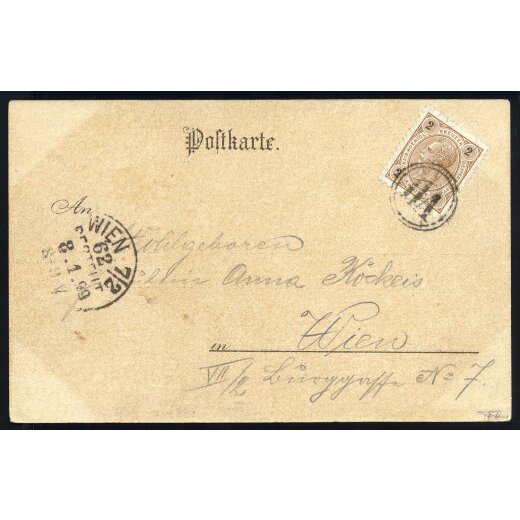 1899, "VII", stummer Zweiringstempel als Ankunftsstempel auf AK "Gruss aus den Bergen" vom 8.1.1899 mit ANK 51 frankiert, Prüfungsmitteilung Puschmann (Kl. 5777o)