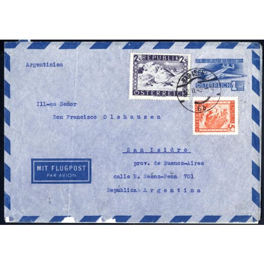 1949, Flugpostumschlag 1 S. mit Zusatz 205 Gr von Bad Ischl am 12.2. nach San Isidro (Argentinien), ANK 2