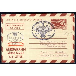 1954, Flugpostfaltbrief als Ersttag der Olypischen...