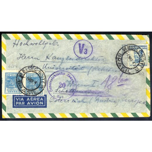 1948, Luftpostbrief von Brasilien am 4.3. nach Wien, zensuriert