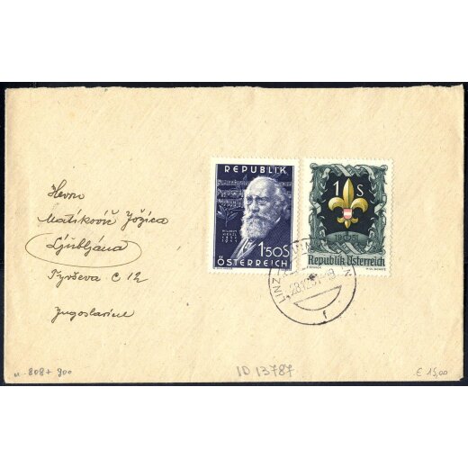 1951, Brief von Linz am 28.12. nach Ljubljana (Jugoslavien) frankiert über 2,50 S durch ANK 983,984