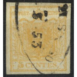 1850, 5 Cent. giallo arancio chiaro, cert. Goller (Sass. 1f)