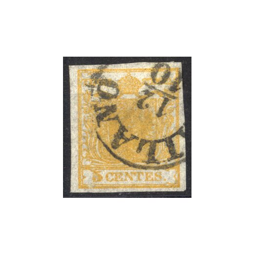 1850, 5 Cent. arancio carico, carta a seta, cert. Goller (Sass. 1i)
