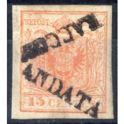 1850-54,15 Centes. MIIIc lachsrot, 2 Teilstempel...
