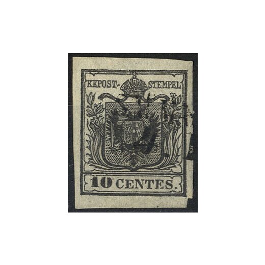 1850, 10 Cent. nero, sottotipo b, usato, cert. Goller (Sass. 2)