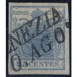 1851, "Carta costolata", 45 Cent. azzurro,...