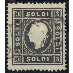 1858, 3 Soldi nero, secondo tipo, usato, cert. Strakosch...
