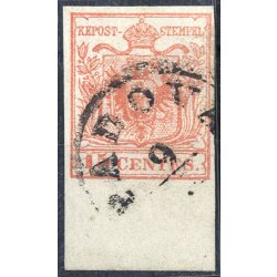 1854, 15 Cent. con ampio bordo di foglio in basso, cert....