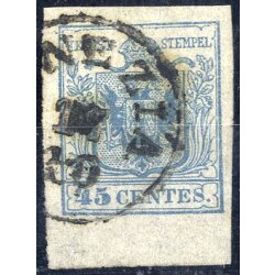 1850, 45 Cent. azzurro ardesia, bordo di foglio in basso,...