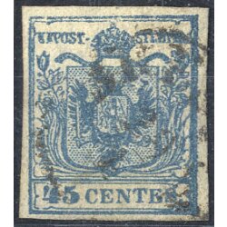 1850, 45 Cent. azzurro ardesia, Randdruck a destra e...