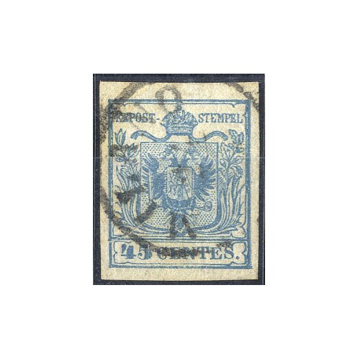 1850, 45 Cent. azzurro ardesia, cert. Babor (Sass. 11)