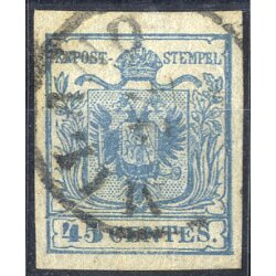 1850, 45 Cent. azzurro ardesia, cert. Babor (Sass. 11)