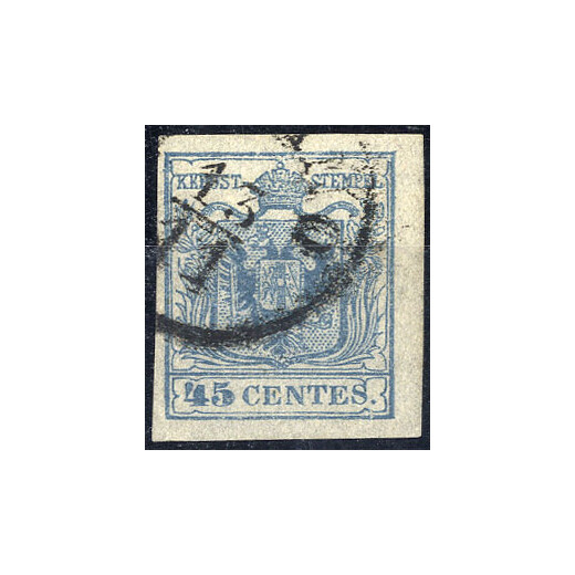 1850, 45 Cent. azzurro ardesia, difetto di clich?, cert. Steiner (Sass. 11)