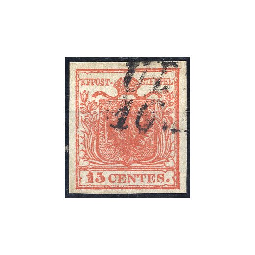 1850, 15 Cent. rosso vermiglio intenso, primo tipo - tavola 2, cert. Steiner (Sass. 3g)