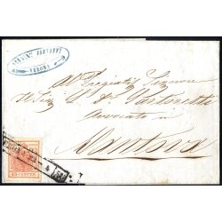 1850, 15 Cent. rosso, primo tipo, su lettera da Verona...