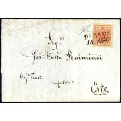 1850, 15 Cent. rosso, primo tipo, su lettera da Padova,...