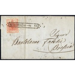 1850, 15 Cent. rosso vermiglio, primo tipo, su lettera da...