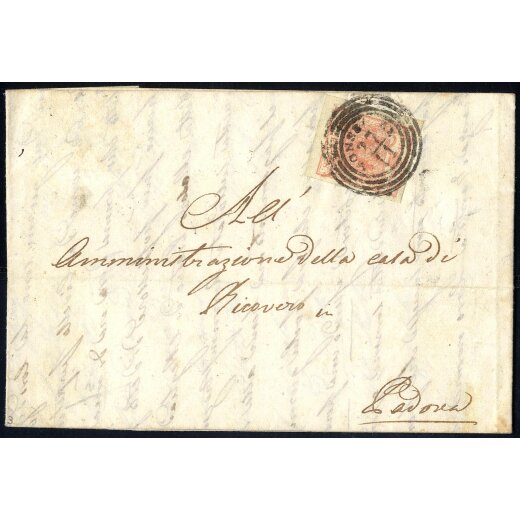 1850, 15 Cent. rosa. secondo tipo su lettera da Monselice (Sass. 5 - ANK 3HII)