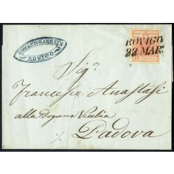 1850, 15 Cent. rosa. secondo tipo su lettera da Rovigo...