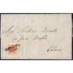 1850, 15 Cent. rosa. secondo tipo su lettera da Bassano...